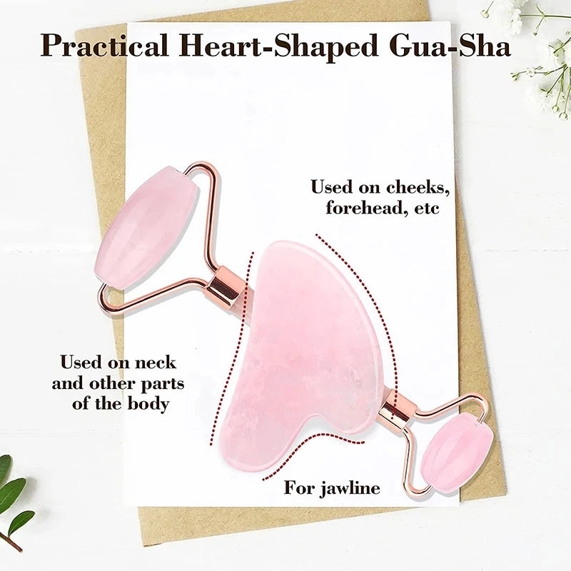Set Pemijat Roller Batu Giok A - Gua Sha Tool Rose Quartz ulasan dan harga